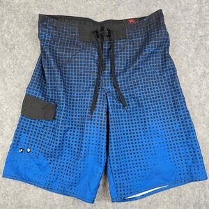 Tony Hawk Mens Board Shorts Blue Black Grid Ombre Swim Trunks Size M THY21B6002